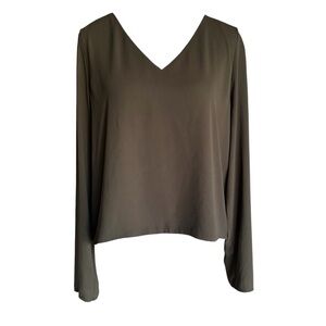 Babaton Aritzia Eloquent V-Neck Pop-over Long Sleeve Blouse Brown Large